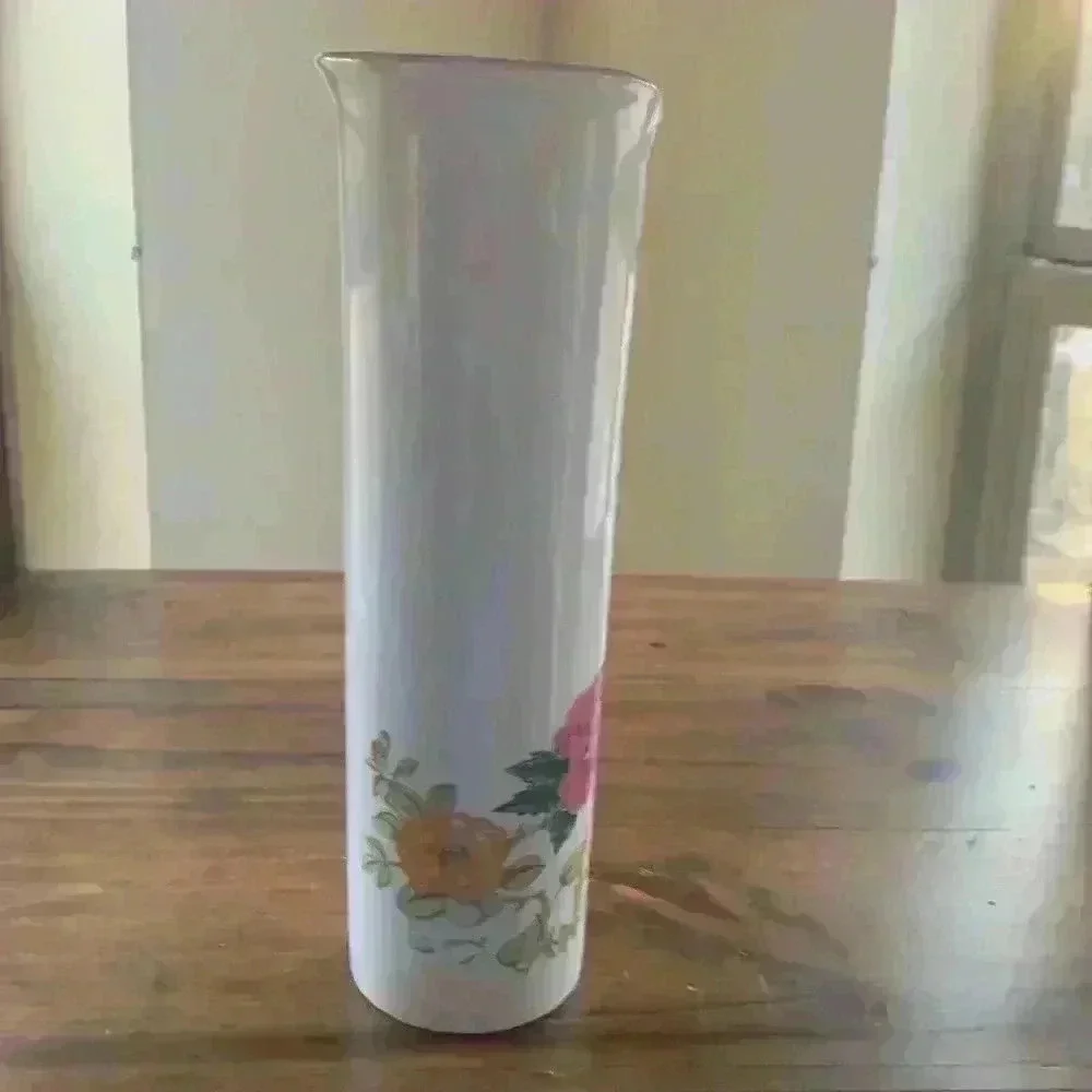 Vtg Takahashi 1980's Ceramic Vase Made In Japan Pink Orange & Yellow Flowers